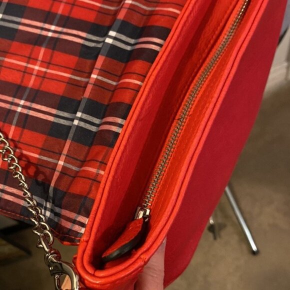 Miche Red Leather Chain Link Cross Body Shoulder Bag Purse Women’s Plaid Lining - Picture 10 of 10